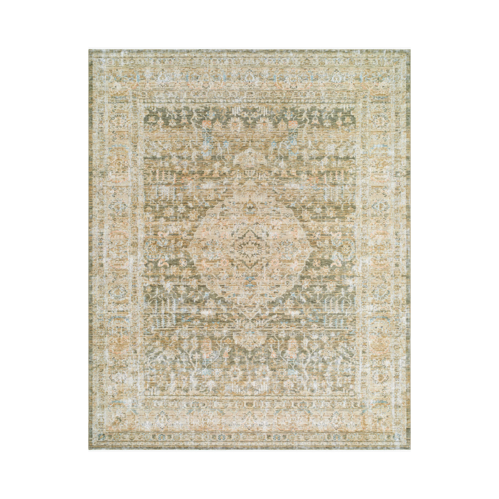 renaissance BORI-2302 Taupe, Light Beige, Tan, Denim, Dusty Coral Rug - Rug & Weave