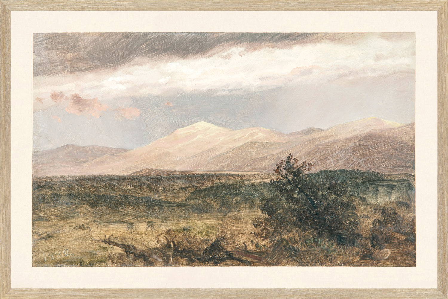 "Hudson River School - Catskills at Sunset 1870" Framed Art Print ARTWORK - framed print Celadon Art Large Glass Framed Light Wood