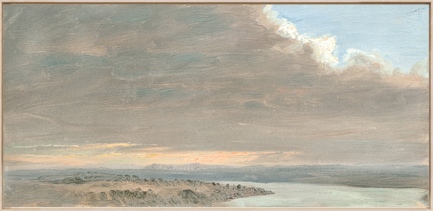 "Hudson River School - Hudson Valley Sunset 1870" Framed Art Print ARTWORK - framed print Celadon Art Large Framed Canvas Light Wood