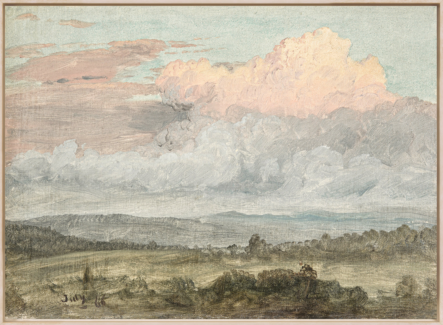"Hudson River School - Hudson Valley Clouds 1870" Framed Art Print ARTWORK - framed print Celadon Art Large Framed Canvas Light Wood