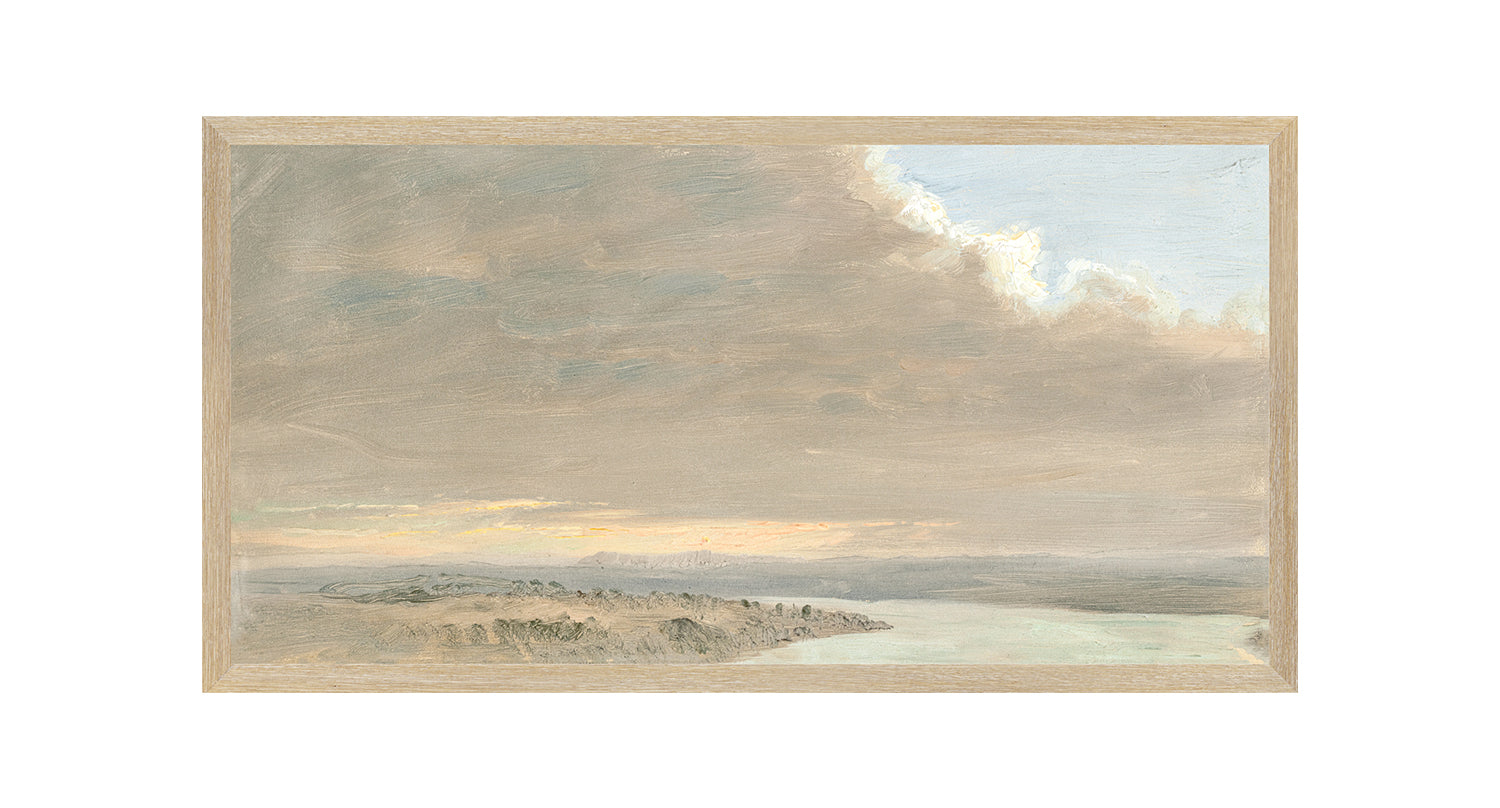 "Hudson River School - Hudson Valley Sunset 1870" Framed Art Print ARTWORK - framed print Celadon Art Medium Canvas On Board Light Wood