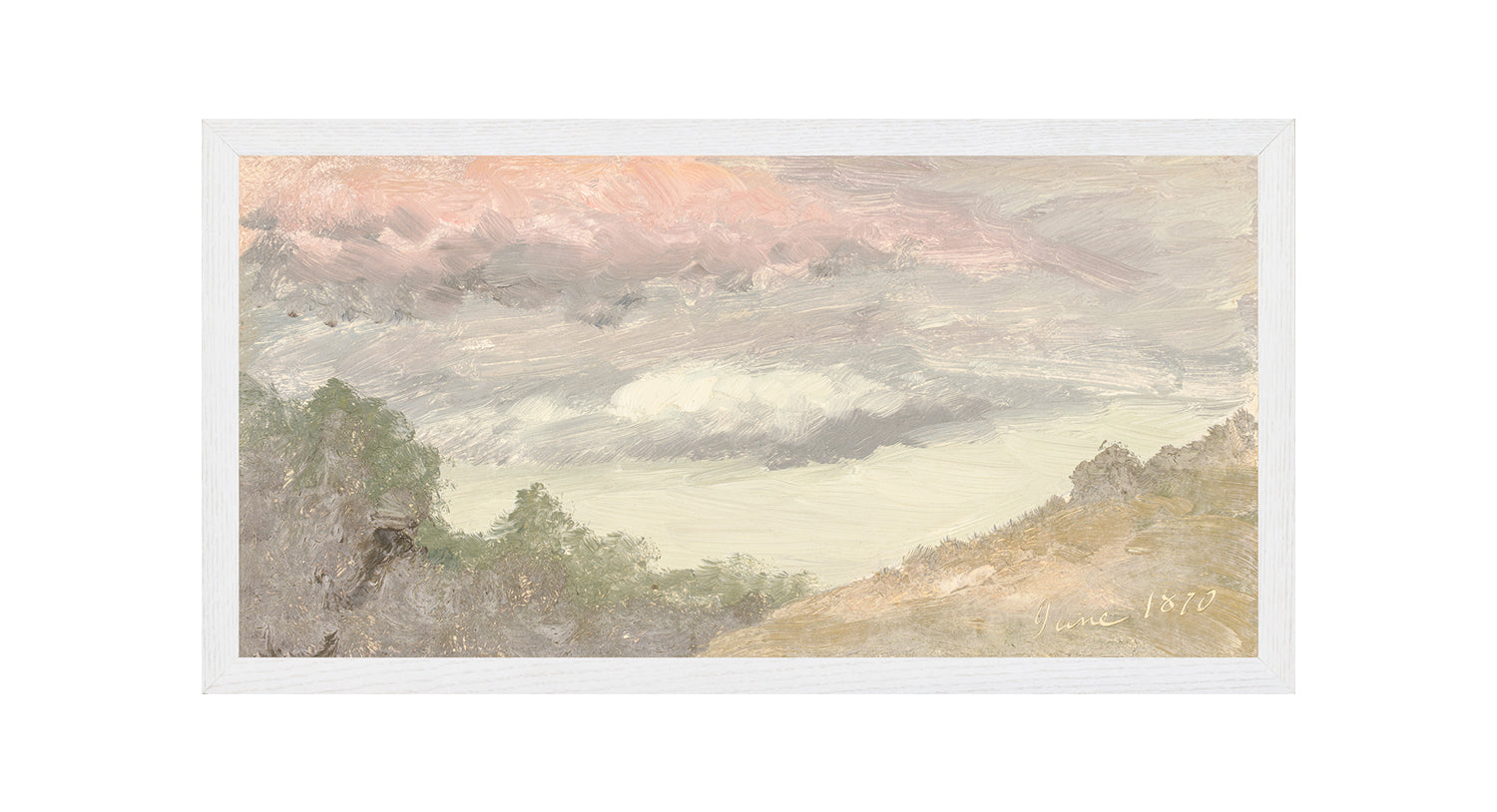 "Hudson River School - Clouds Over Church's Farm 1870" Framed Art Print ARTWORK - framed print Celadon Art Medium Canvas On Board White