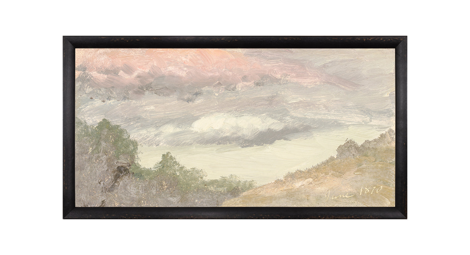 "Hudson River School - Clouds Over Church's Farm 1870" Framed Art Print ARTWORK - framed print Celadon Art Medium Canvas On Board Black