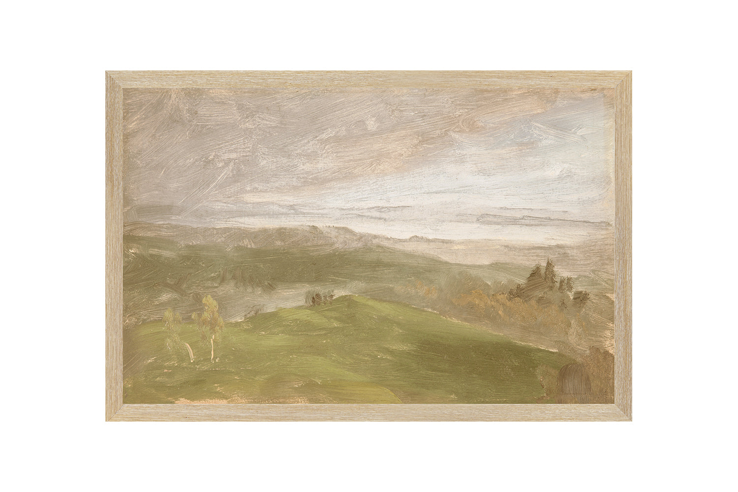 "Hudson River School - Hudson Valley Summer View 1870" Framed Art Print ARTWORK - framed print Celadon Art Medium Canvas On Board Light Wood