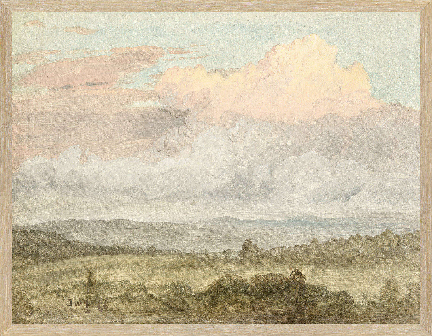 "Hudson River School - Hudson Valley Clouds 1870" Framed Art Print ARTWORK - framed print Celadon Art Large Canvas On Board Light Wood