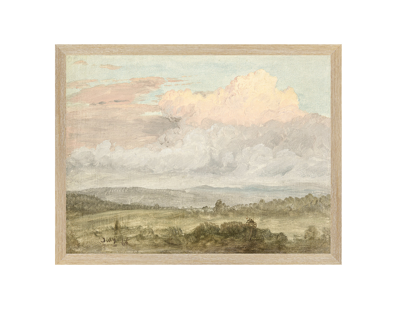 "Hudson River School - Hudson Valley Clouds 1870" Framed Art Print ARTWORK - framed print Celadon Art Medium Canvas On Board Light Wood