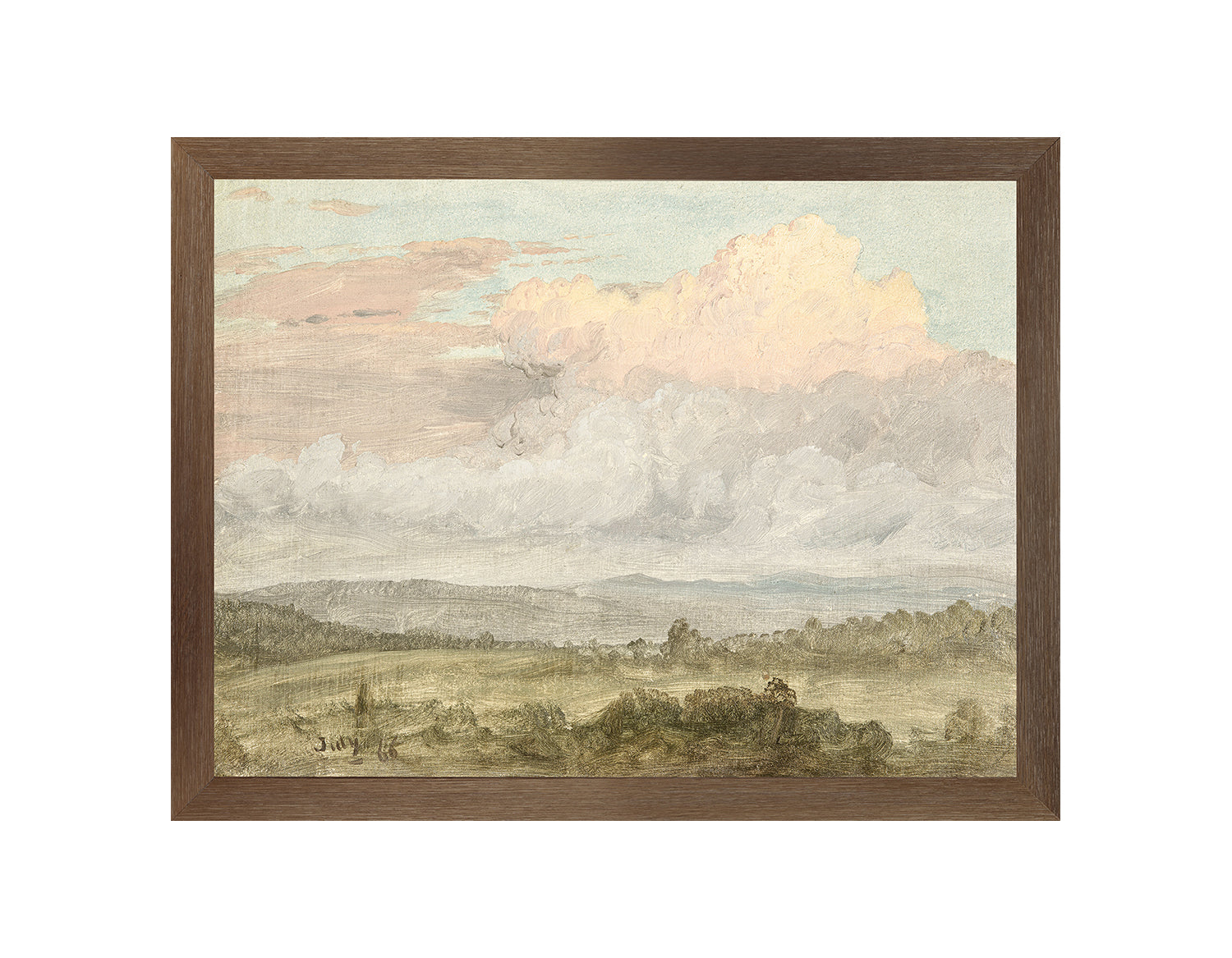 "Hudson River School - Hudson Valley Clouds 1870" Framed Art Print ARTWORK - framed print Celadon Art Medium Canvas On Board Dark Wood