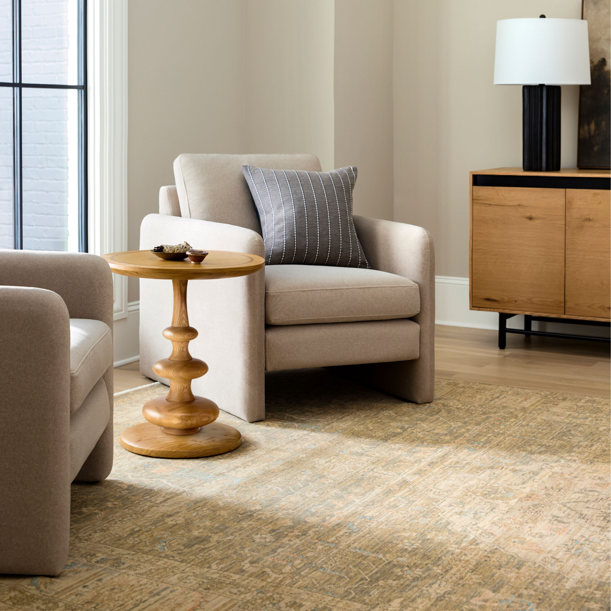 renaissance BORI-2302 Taupe, Light Beige, Tan, Denim, Dusty Coral Rug - Rug & Weave