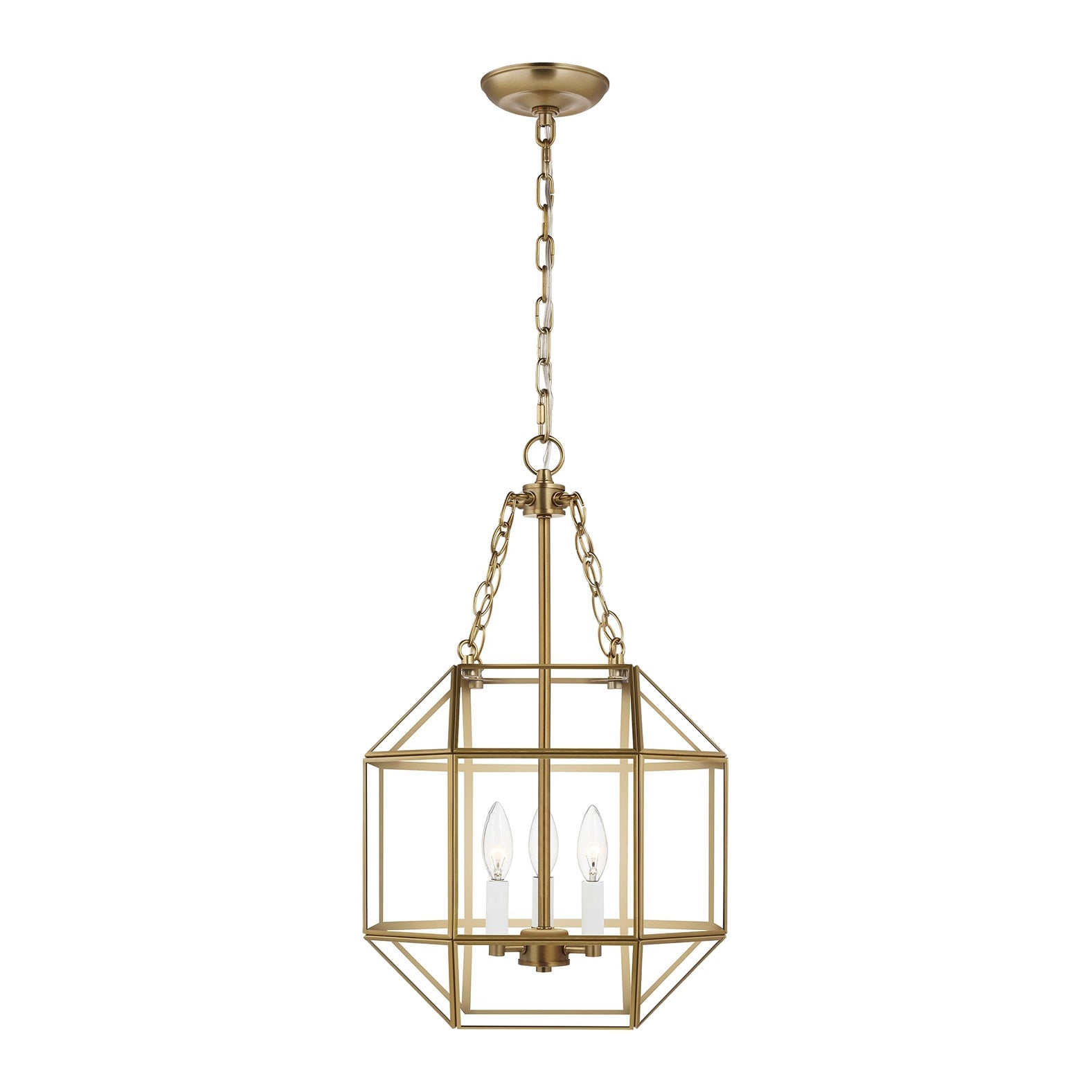 Morrison Small Three Light Lantern LIGHTING - pendant Visual Comfort Satin Brass Clear Glass