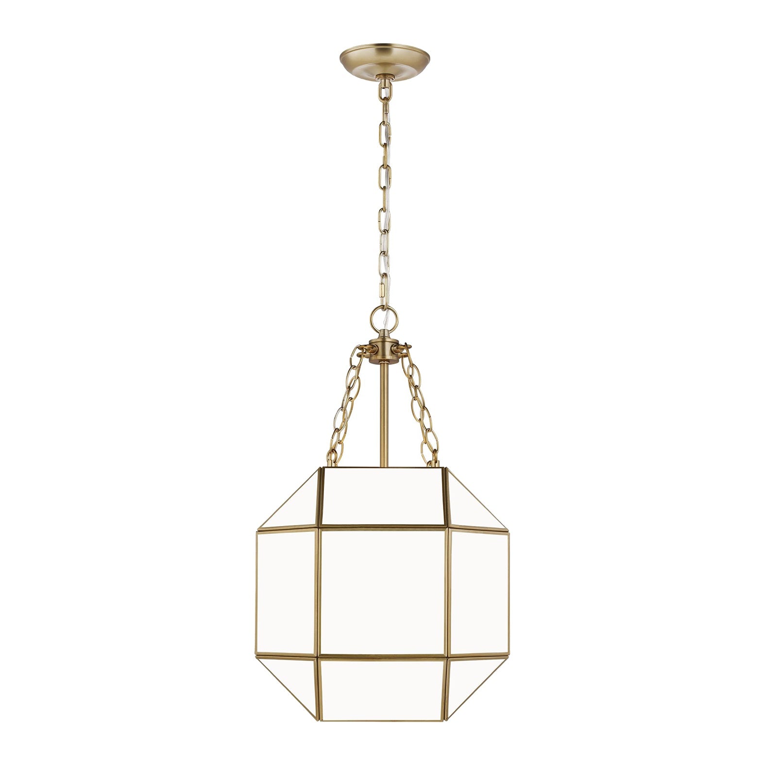 Morrison Small Three Light Lantern LIGHTING - pendant Visual Comfort Satin Brass White Glass