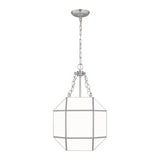 Morrison Small Three Light Lantern LIGHTING - pendant Visual Comfort Brushed Nickel White Glass