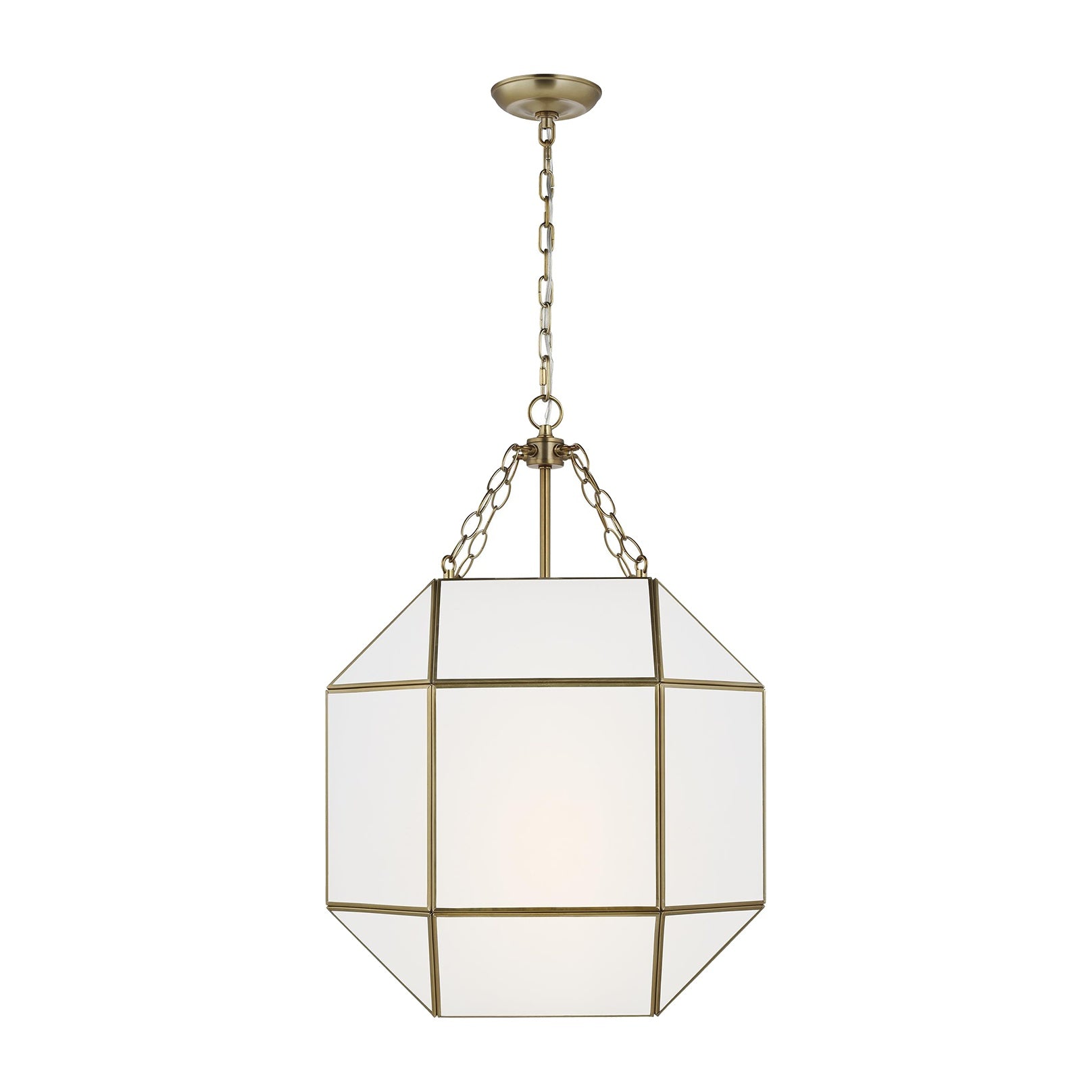 Morrison Medium Three Light Lantern LIGHTING - pendant Visual Comfort Satin Brass White Glass