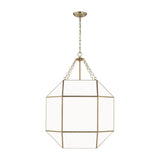 Morrison Large Four Light Lantern LIGHTING - pendant Visual Comfort Satin Brass White Glass
