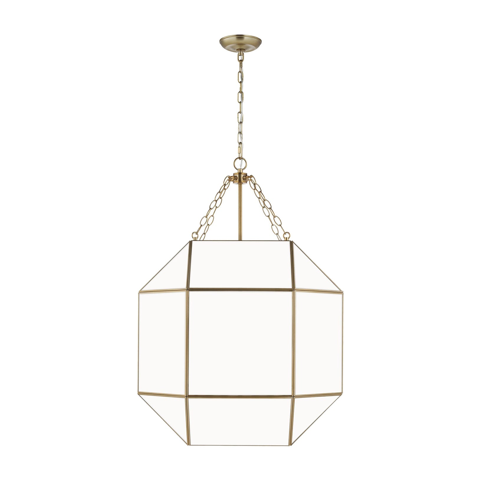 Morrison Large Four Light Lantern LIGHTING - pendant Visual Comfort Satin Brass White Glass