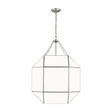 Morrison Large Four Light Lantern LIGHTING - pendant Visual Comfort Brushed Nickel White Glass