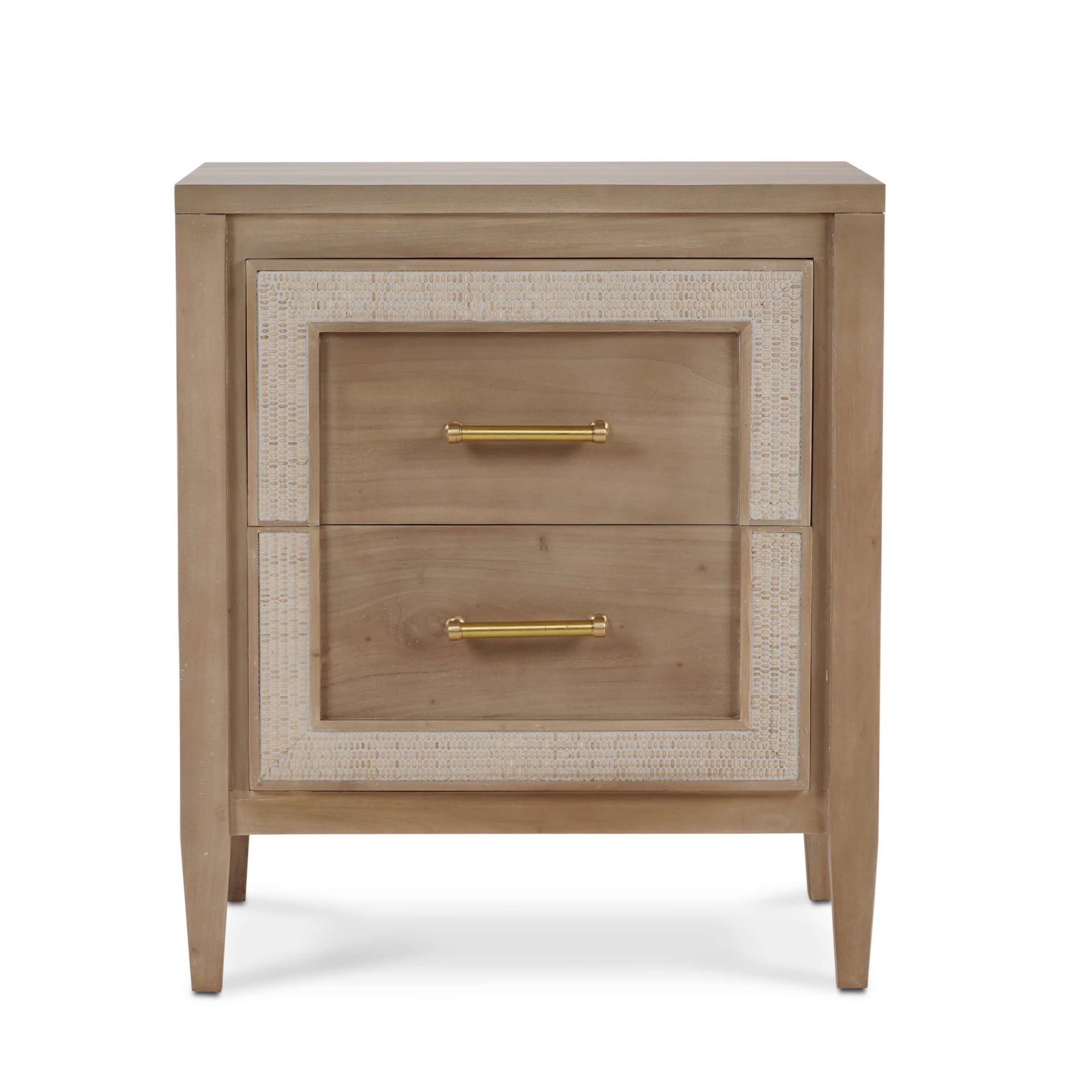 Belgra Nightstand, Sandbar w/ White Inset Rattan