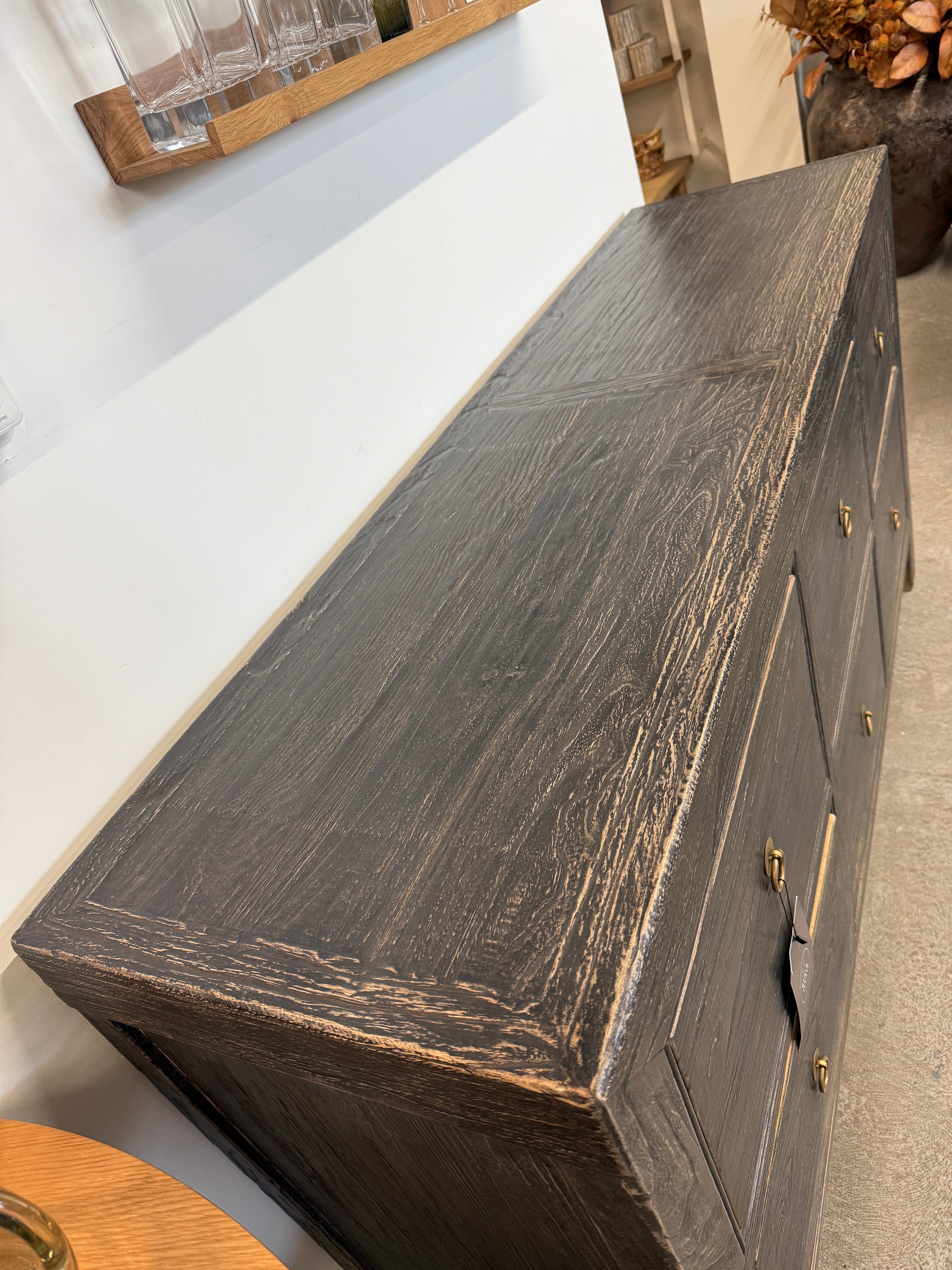 FLOOR MODEL - Reid Reclaimed Wood Sideboard - Weathered Black - 6-Drawer FURNITURE - floor model Hauer Market