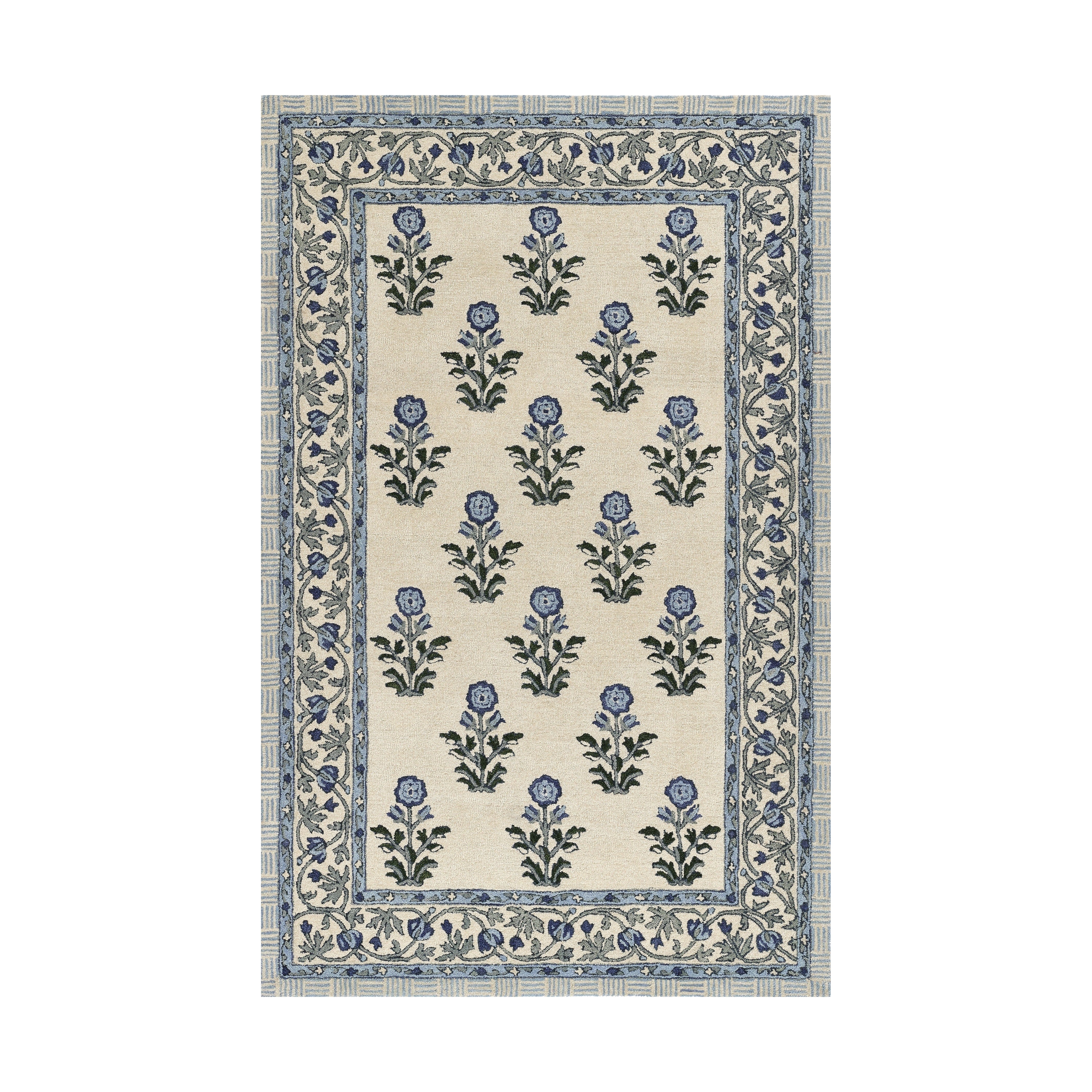 Cotswold Block Print Hand Tufted Rug RUGS - wool Momeni Blue 2' x 3'
