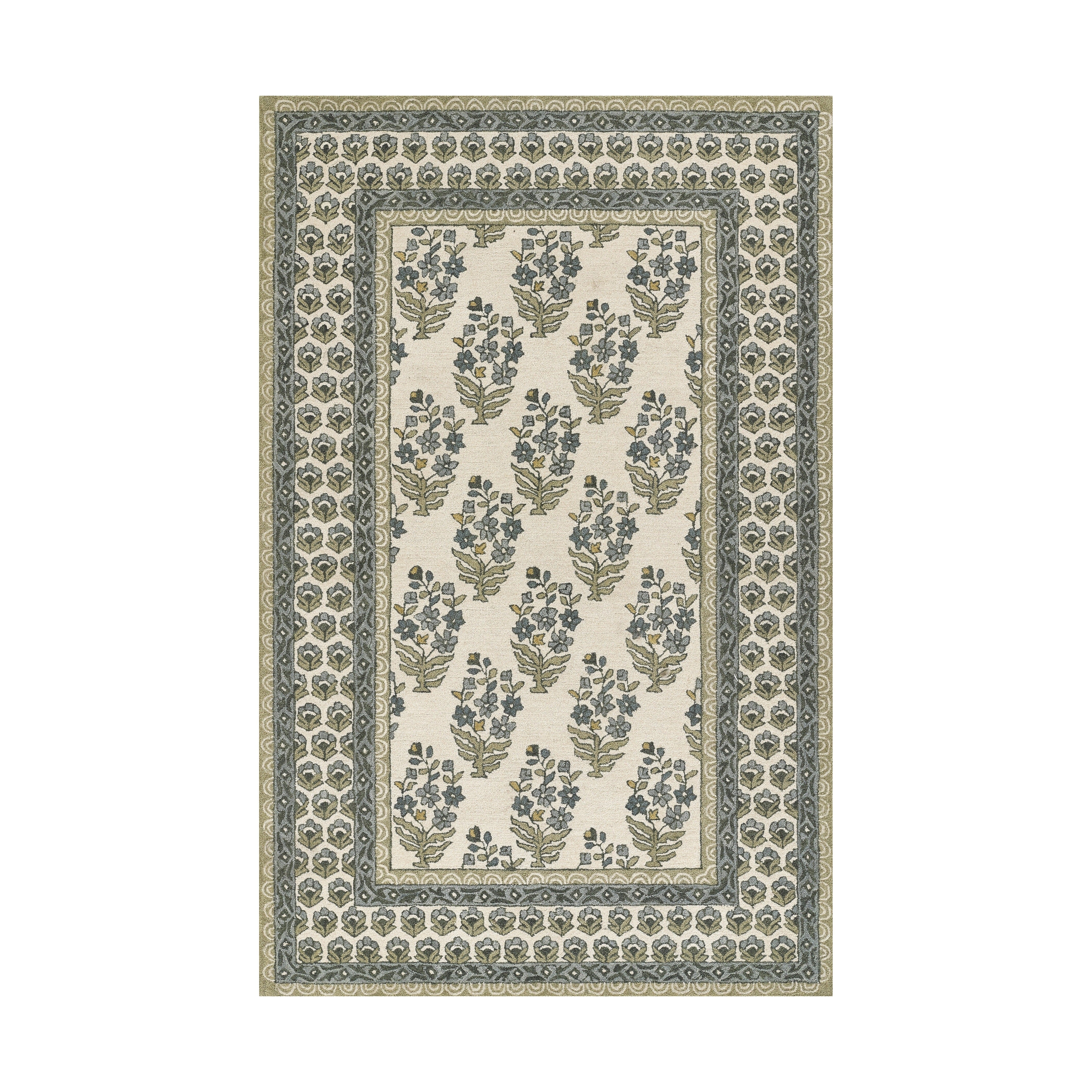Cotswold Block Print Hand Tufted Rug RUGS - wool Momeni Green 2' x 3'