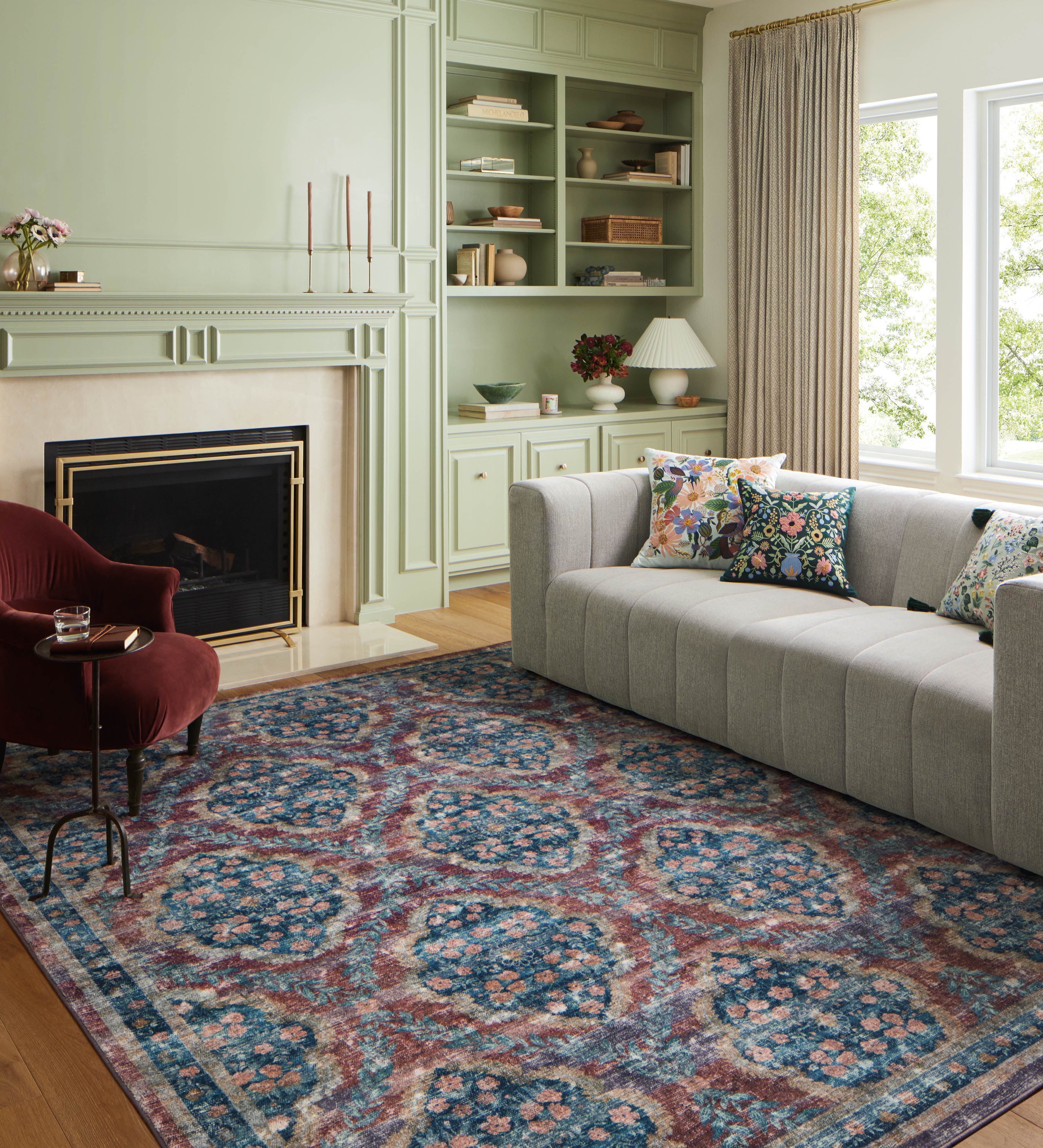 Rifle Paper Co. x Loloi Courtyard Chateau Red Rug 3-patterned rugs Loloi