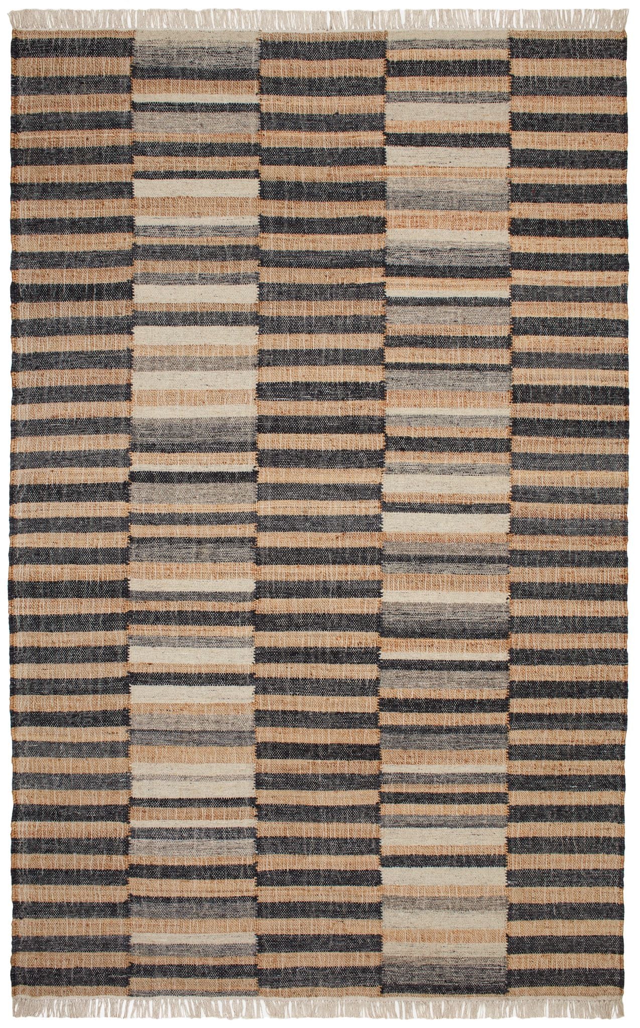 Ravel Stripe Black Handwoven Wool Rug-Rug & Weave