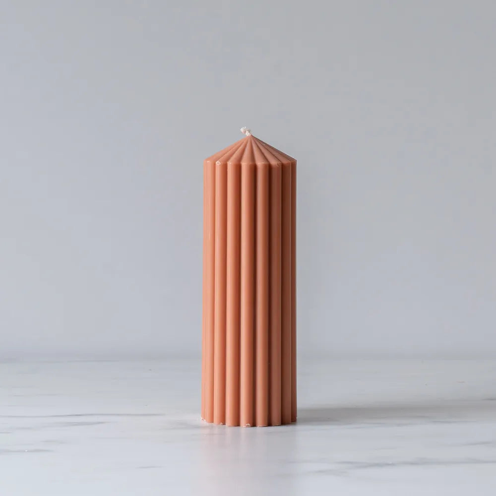 Rust Ribbed Pillar Candle - Rug & Weave