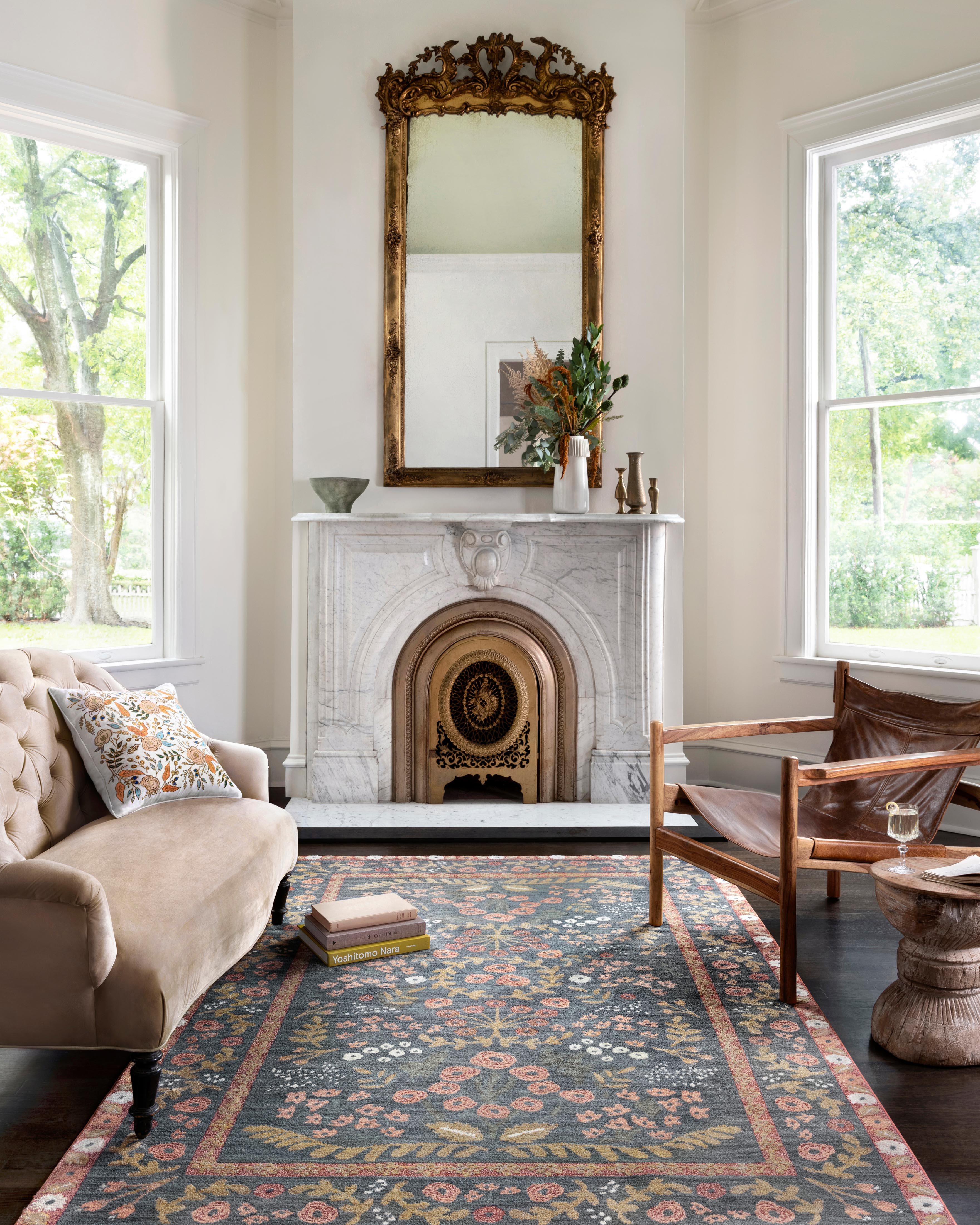 Rifle Paper Co. x Loloi Fiore Navy / Rust Rug RUGS - synthetic Loloi