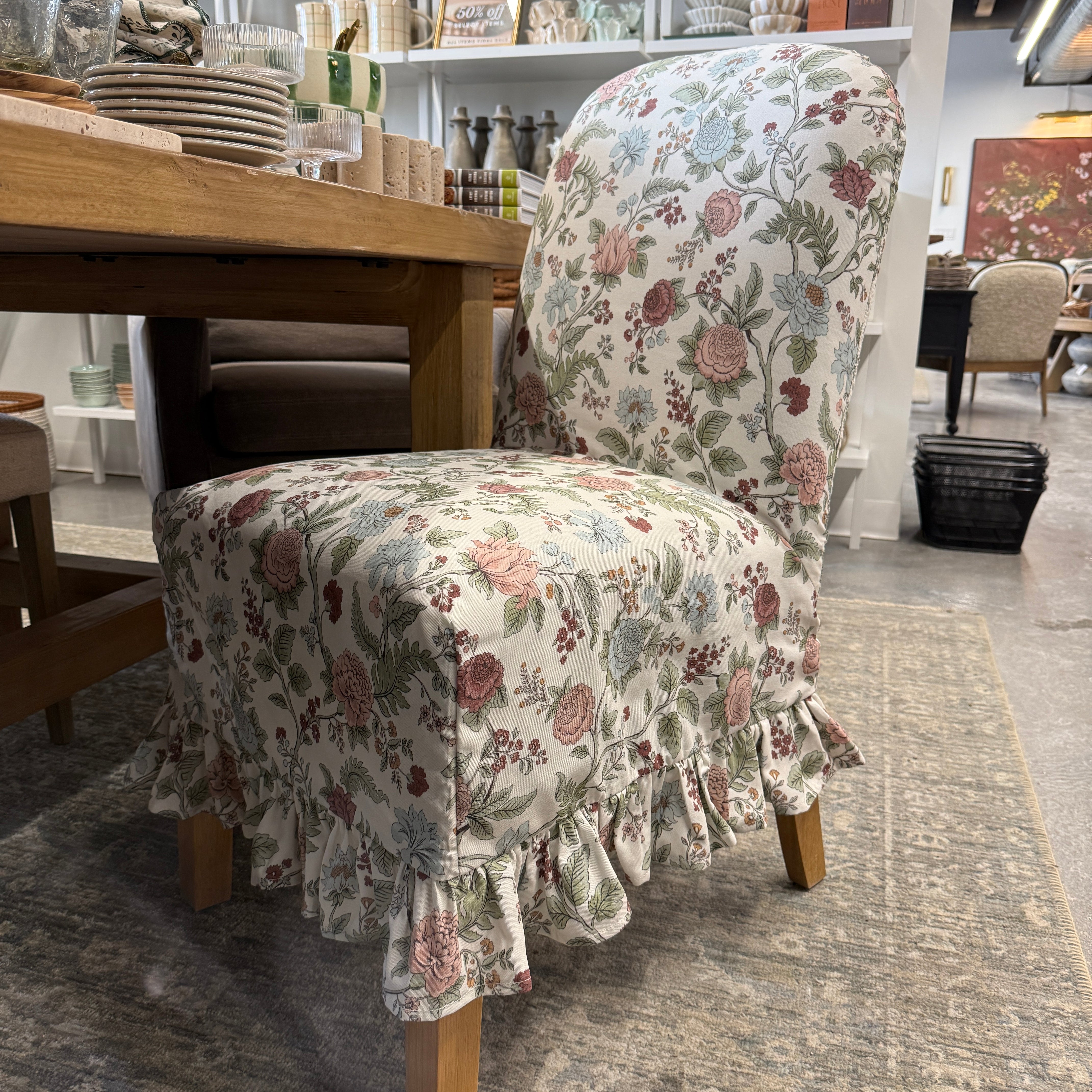 FLOOR MODEL - Briar Ruffle Slipcover Dining Chair - Melinda Floral Mauve FURNITURE - floor model Skyline Furniture