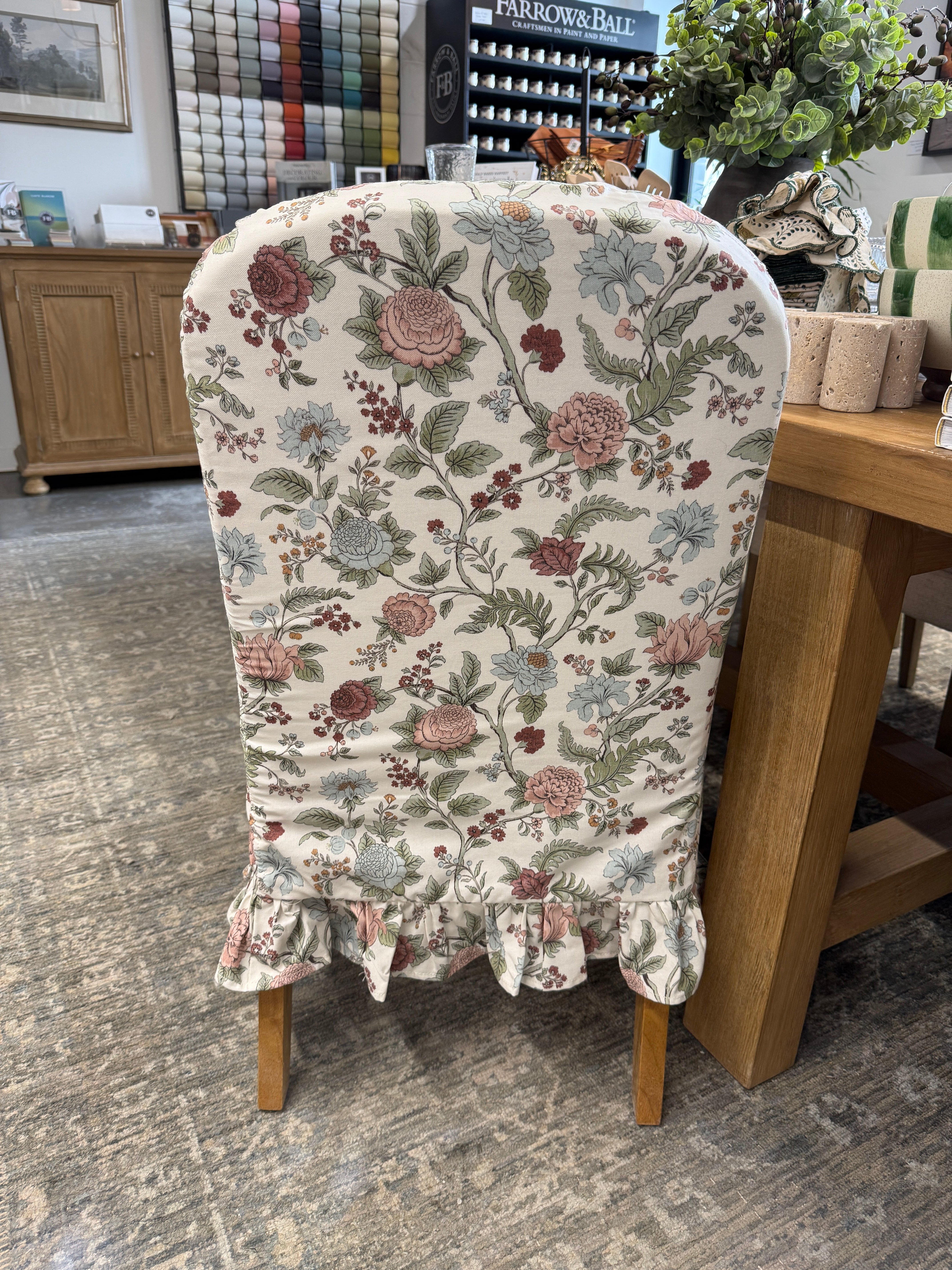 FLOOR MODEL - Briar Ruffle Slipcover Dining Chair - Melinda Floral Mauve FURNITURE - floor model Skyline Furniture