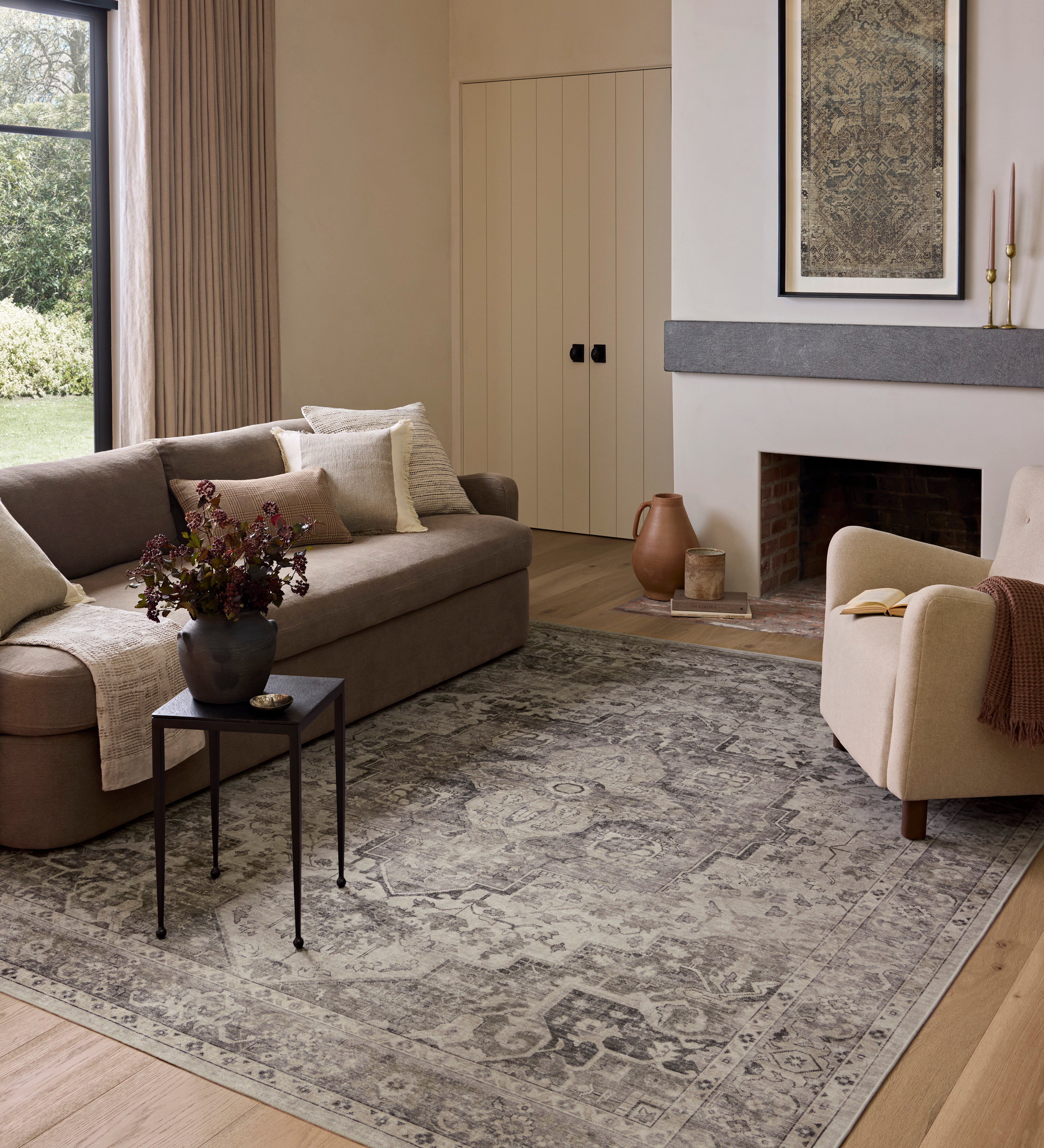 Amber Lewis x Loloi Josie Silver / Natural Machine Washable Rug RUGS - synthetic Loloi
