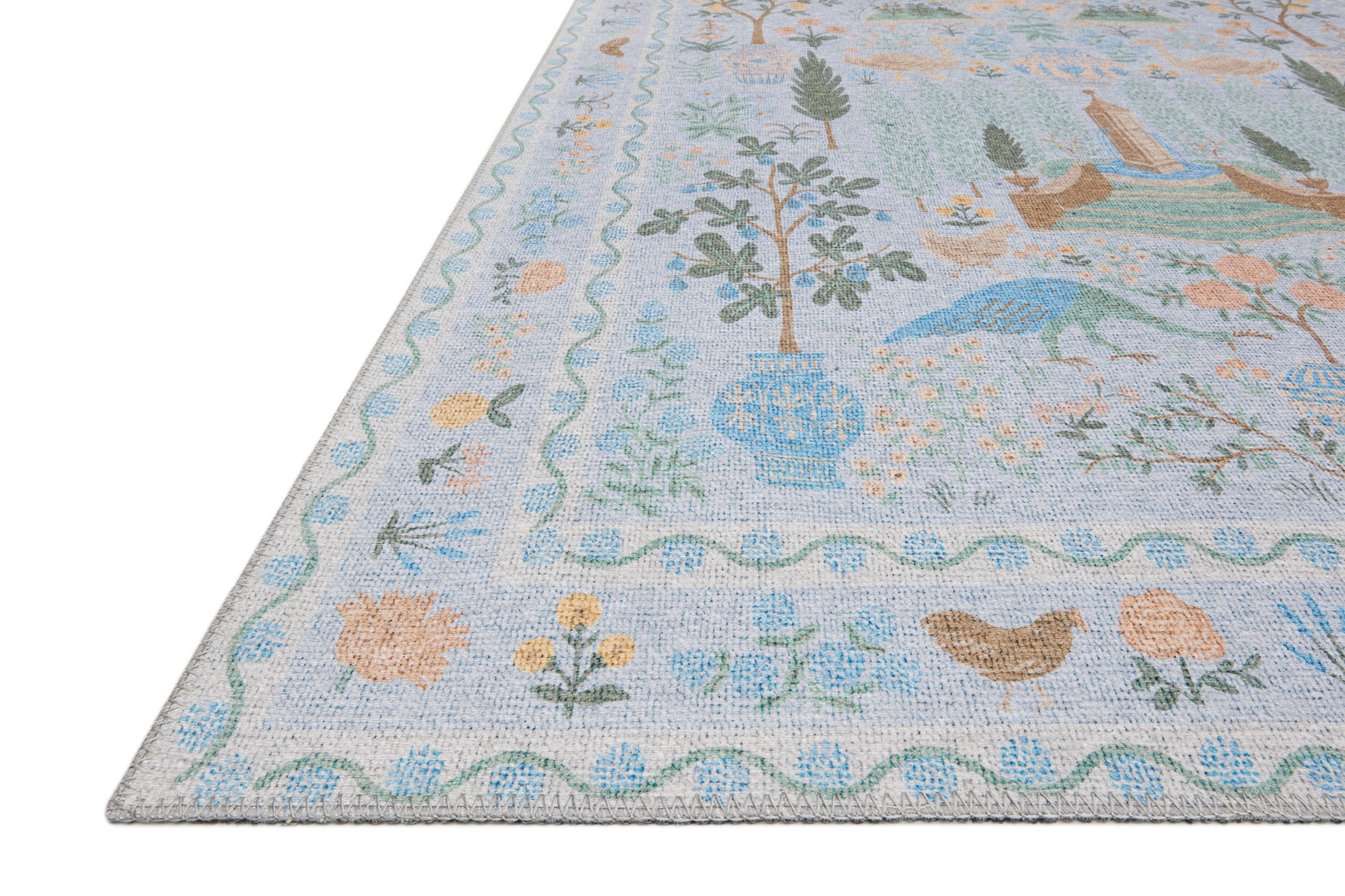 Rifle Paper Co. X Loloi/ Menagerie Camont Lt. Blue Rug 3 - RUGS - patterned Loloi