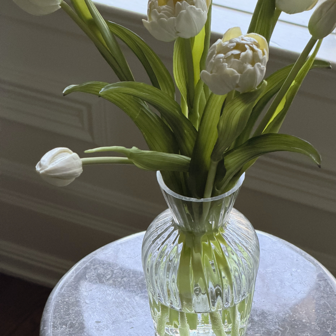 Faux White Double Peony Tulip Bundle faux stem Tri W Imports