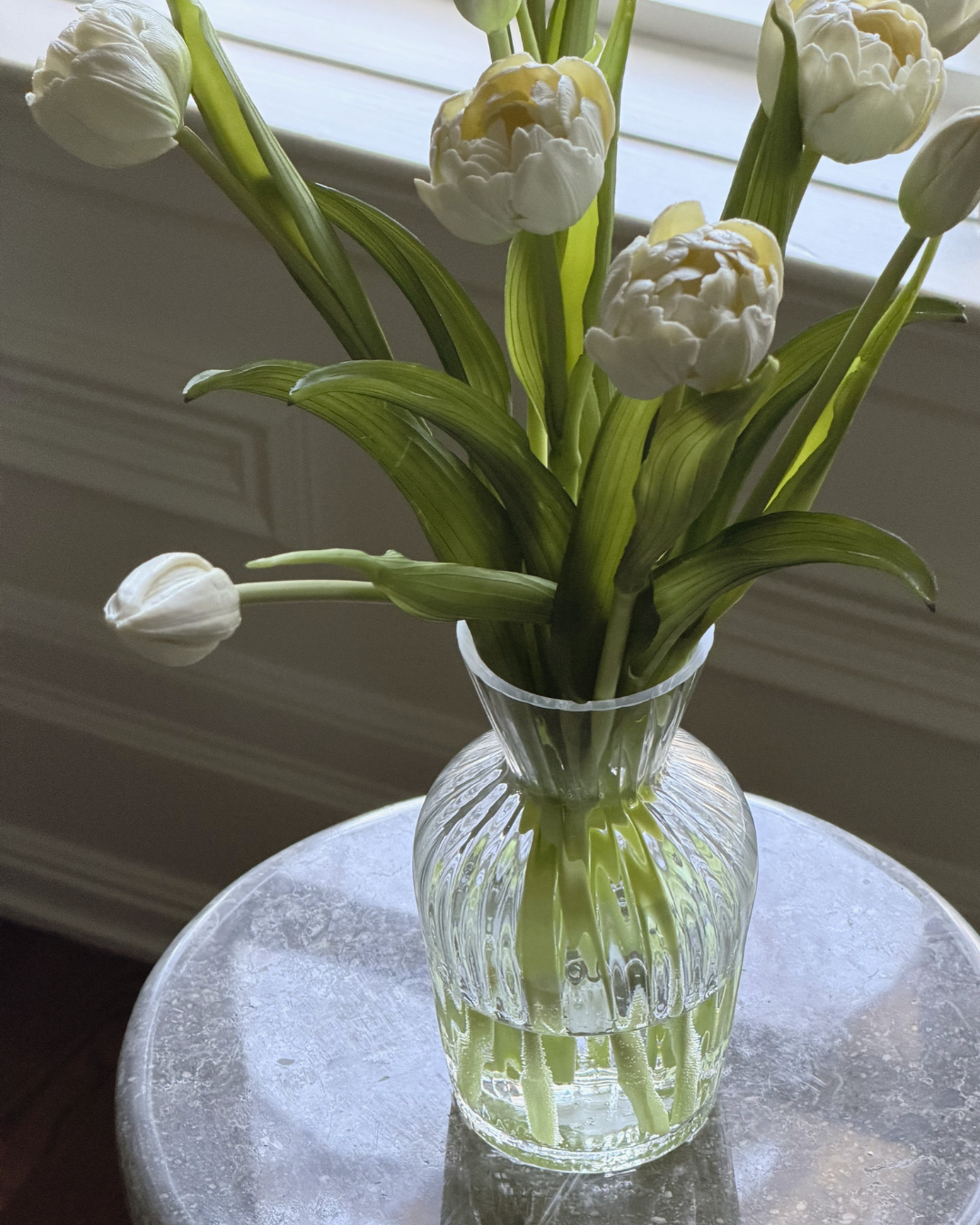 Faux White Double Peony Tulip Bundle faux stem Tri W Imports