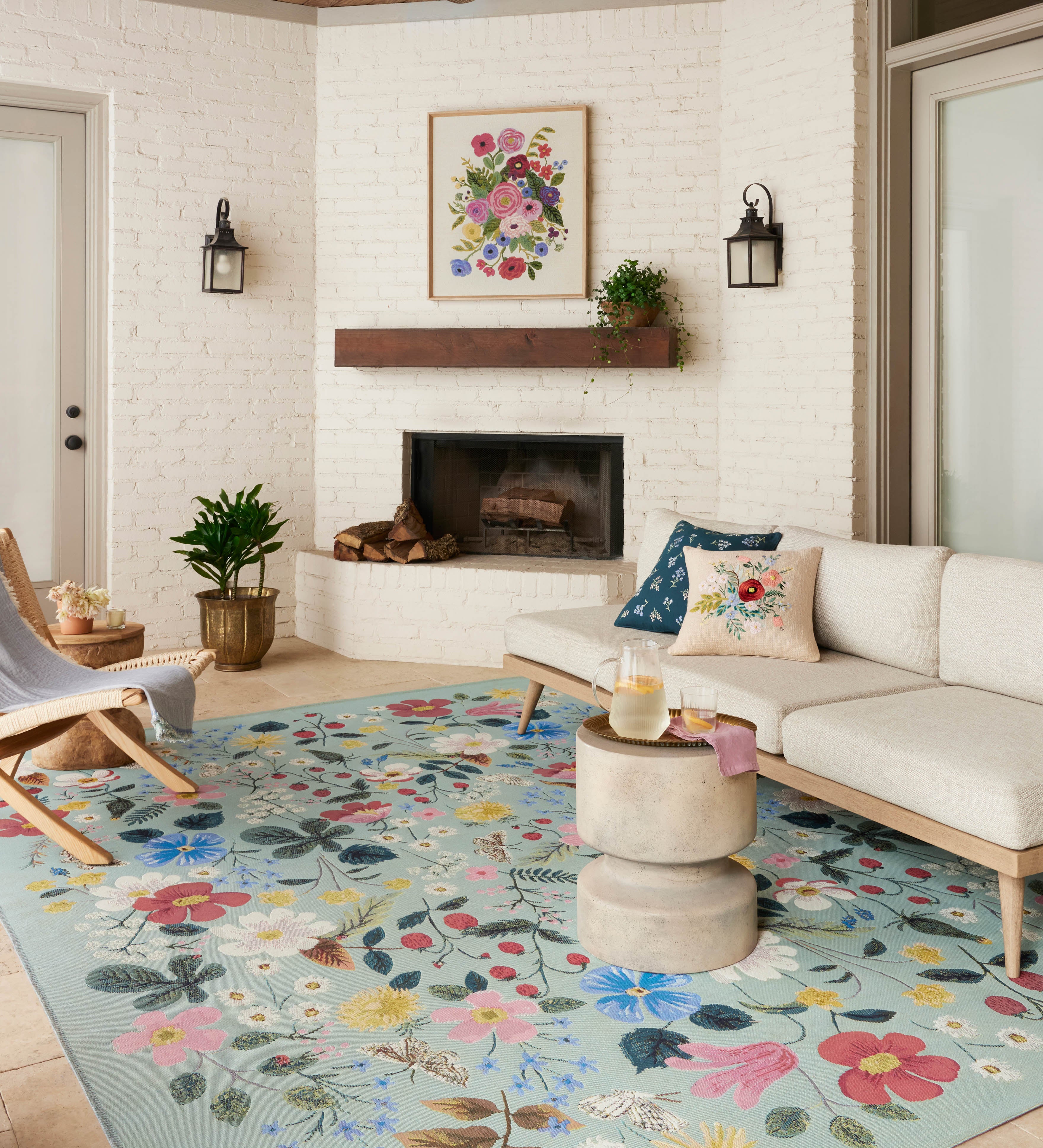 Rifle Paper Co. x Loloi Perennial Strawberry Fields Mint Rug 5-Rugs - indoor/outdoor Loloi