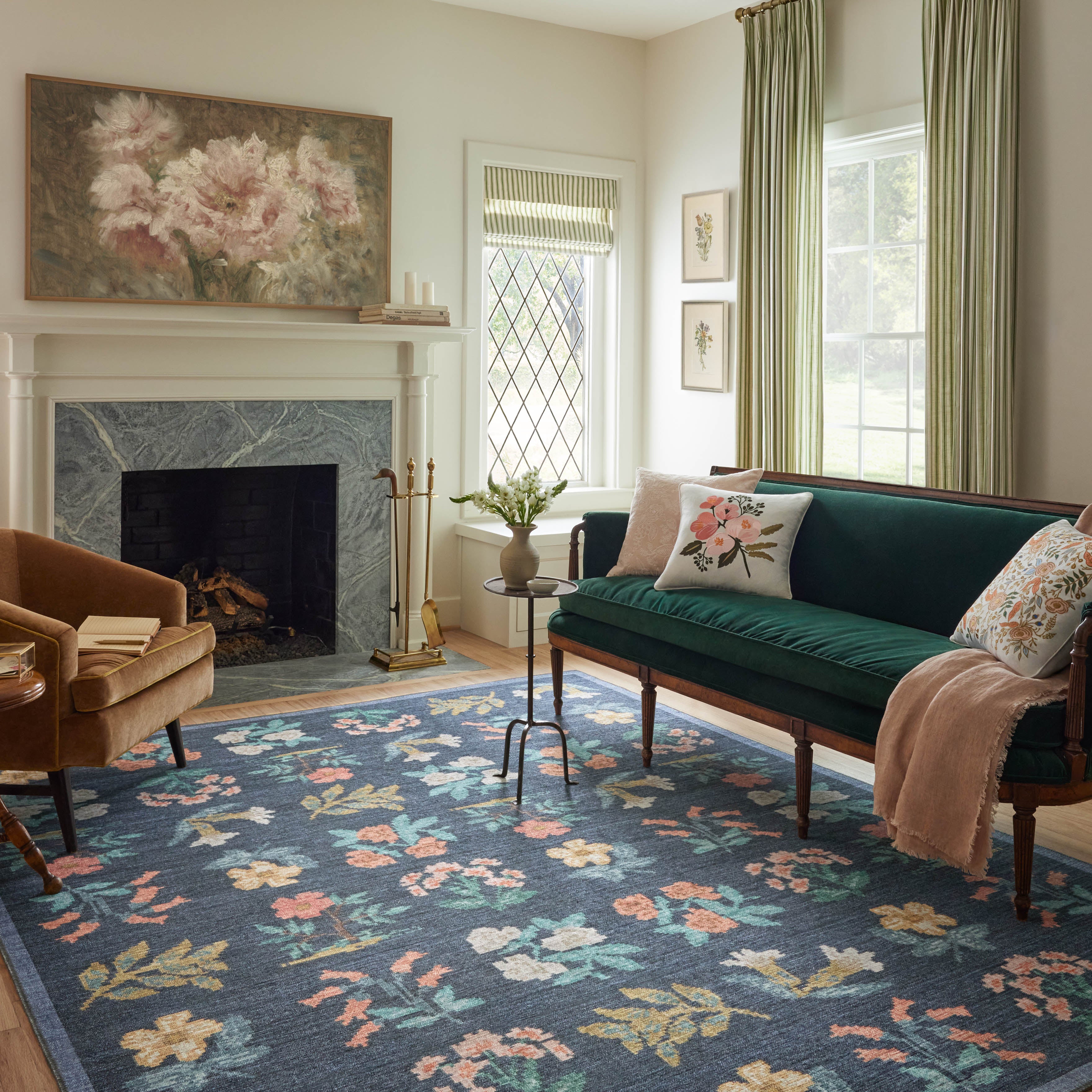 Rifle Paper Co. x Loloi Rosa Hawthorne Navy Rug 0-RUGS-patterned Loloi