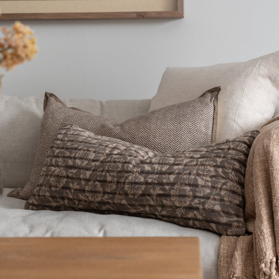 Jean Stoffer x Loloi Chocolate Pillow 1 - PILLOWS - Block print - neutral Loloi