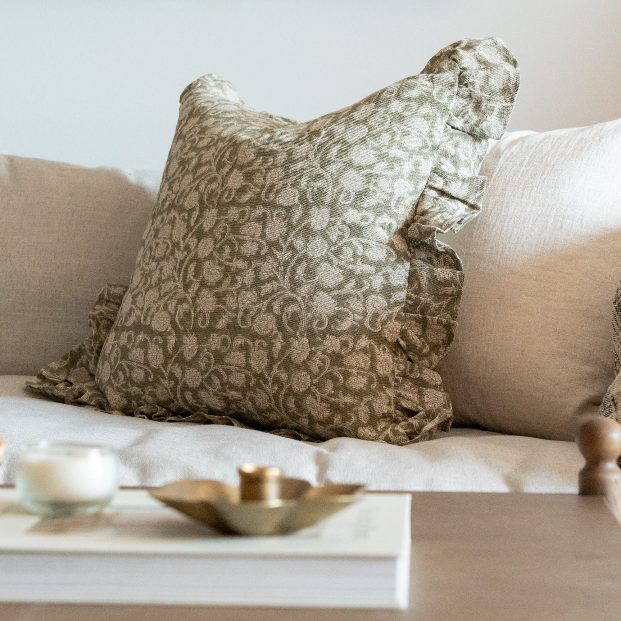 Olivia Block Print Ruffle Pillow Cover 1 - PILLOWS - Block print - neutral ORNA HOUSE