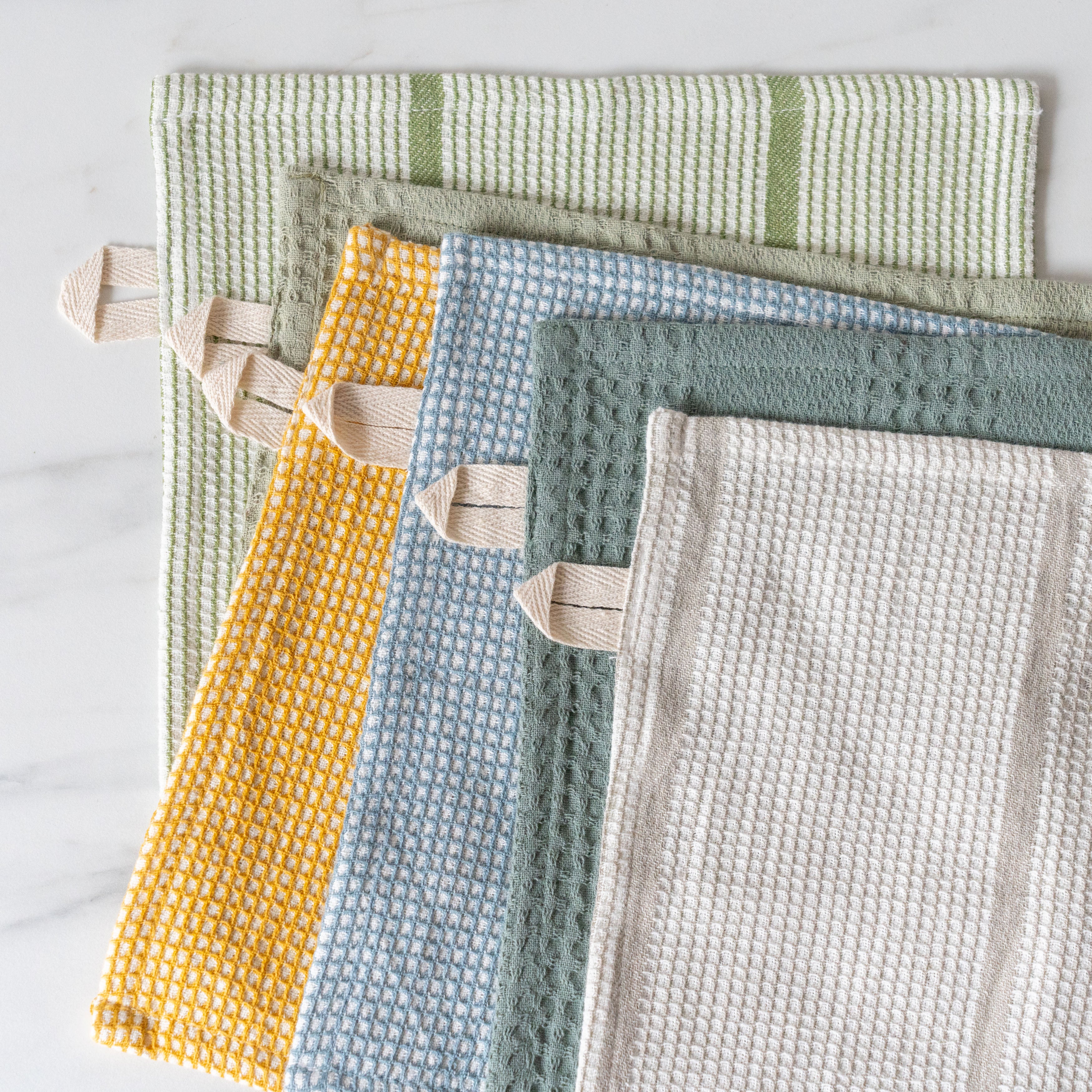 Rug & Weave - Blue and Green Waffle Weave Dish Cloth Set 