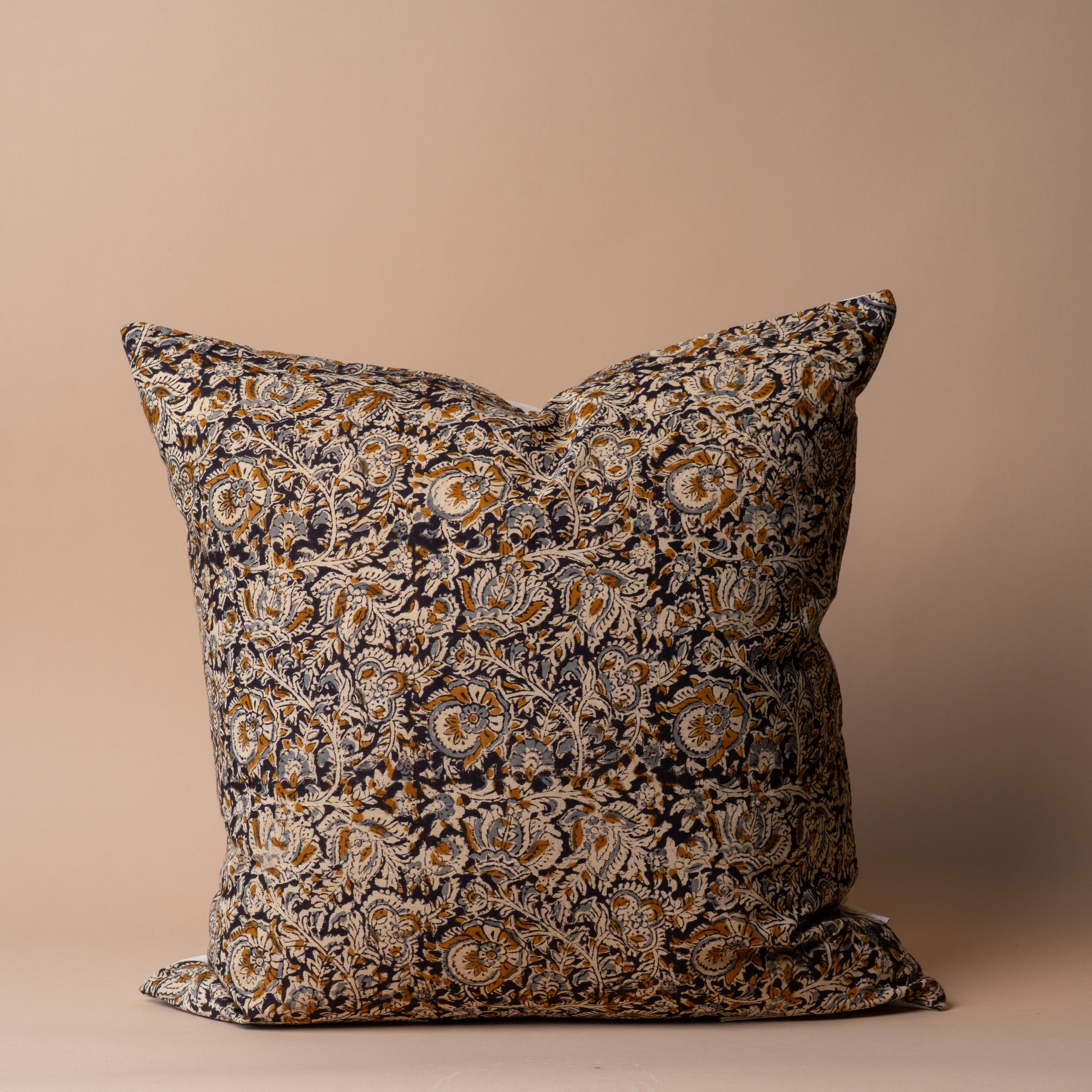 Aja Floral Pillow Cover 00-1 - PILLOWS - block print - neutral Rug & Weave Pillows 20" x 20"