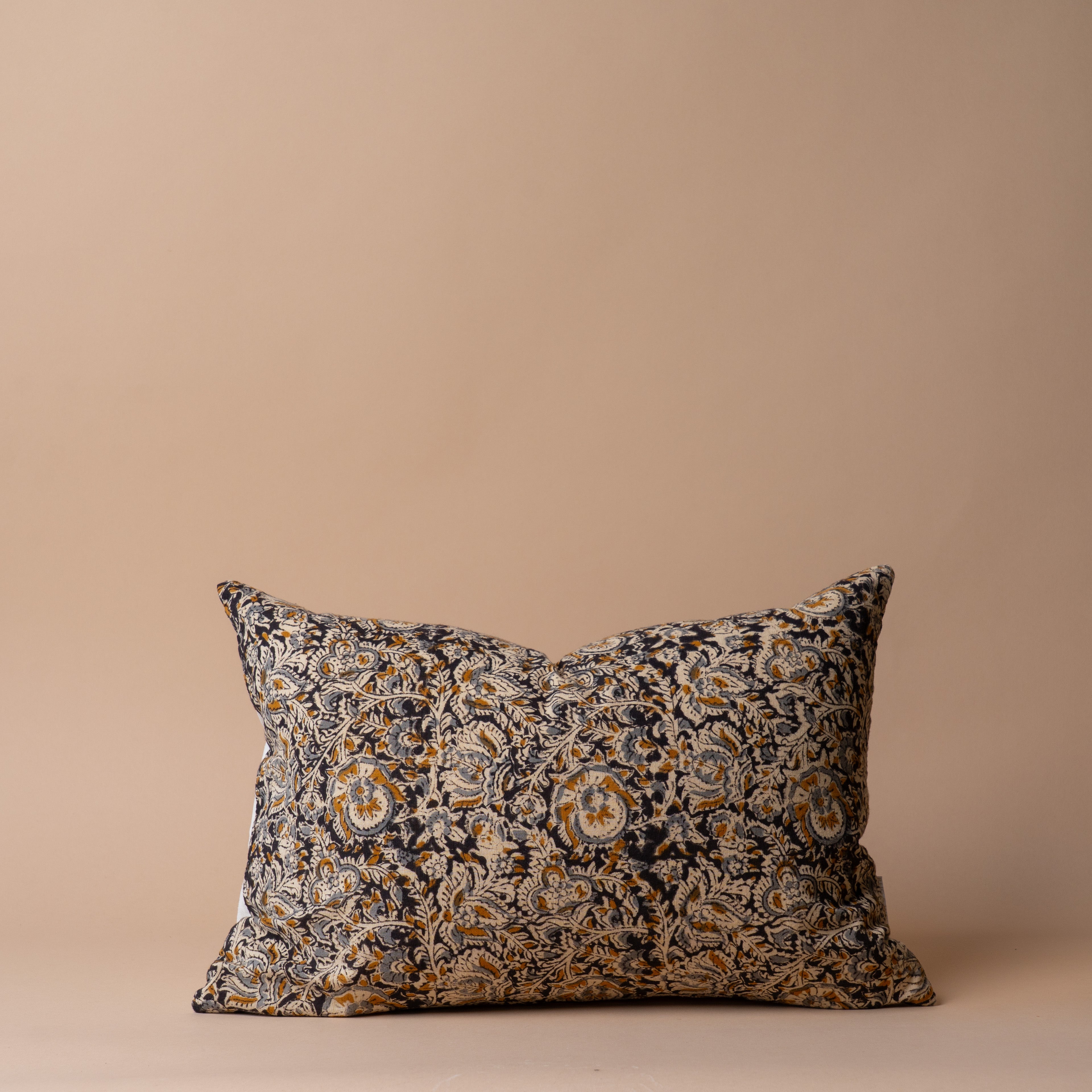 Aja Floral Pillow Cover 00-1 - PILLOWS - block print - neutral Rug & Weave Pillows 14" x 20"