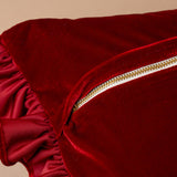 Red Velvet Ruffle Pillow Cover
