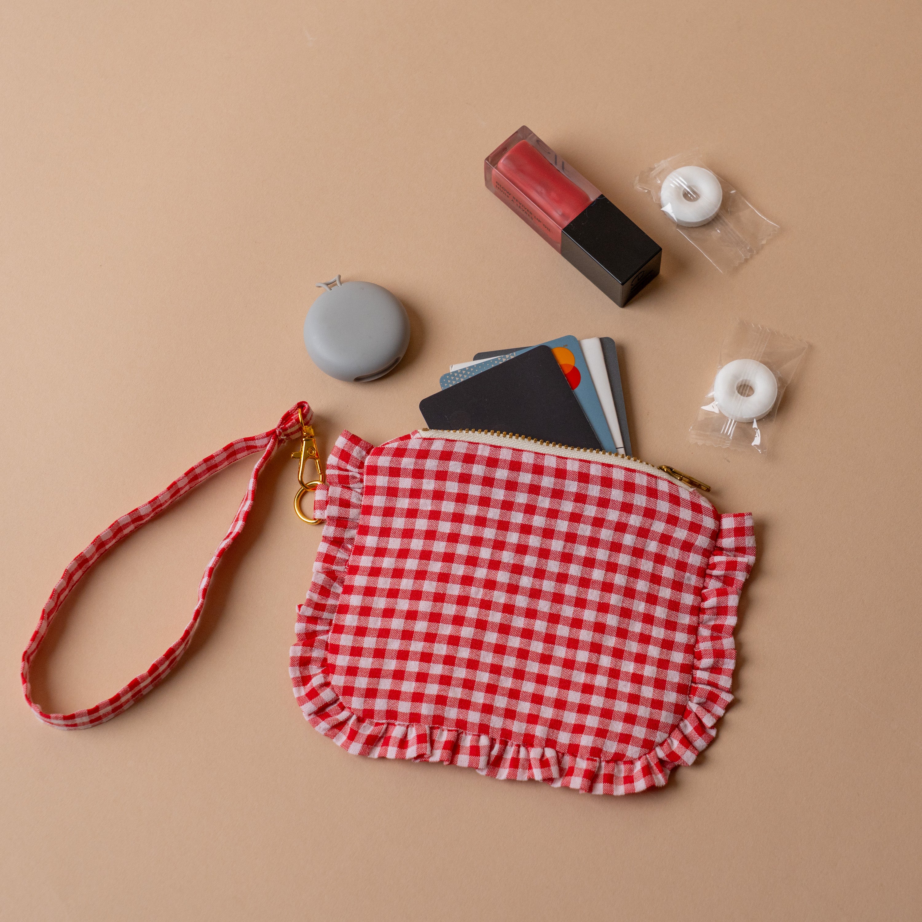 Gingham Ruffle Wrist Wallet Rug & weave