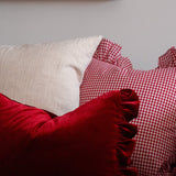 Red Velvet Ruffle Pillow Cover