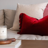 Red Velvet Ruffle Pillow Cover
