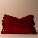 Red Velvet Ruffle Pillow Cover