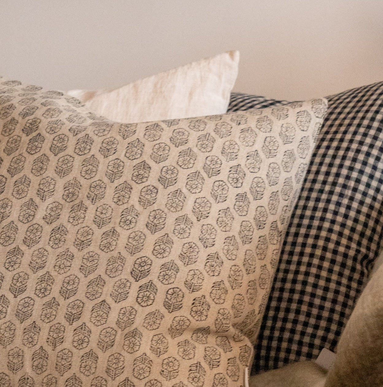 Dolly Block Print Pillow Cover - Double Sided 1 - PILLOWS - block print - neutral ORNA HOUSE