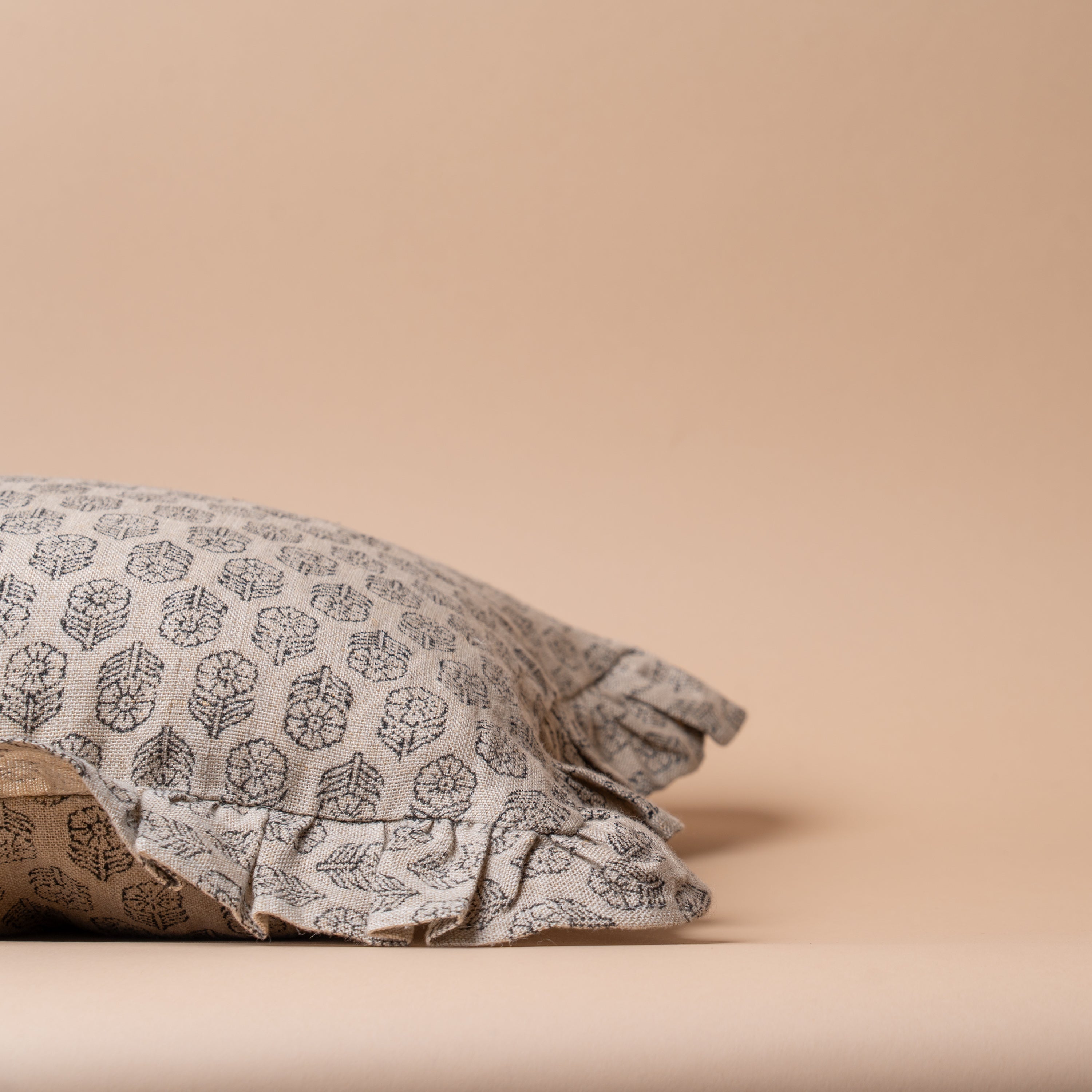 Dolly Block Print Ruffle Pillow Cover 1 - PILLOWS - block print - neutral ORNA HOUSE