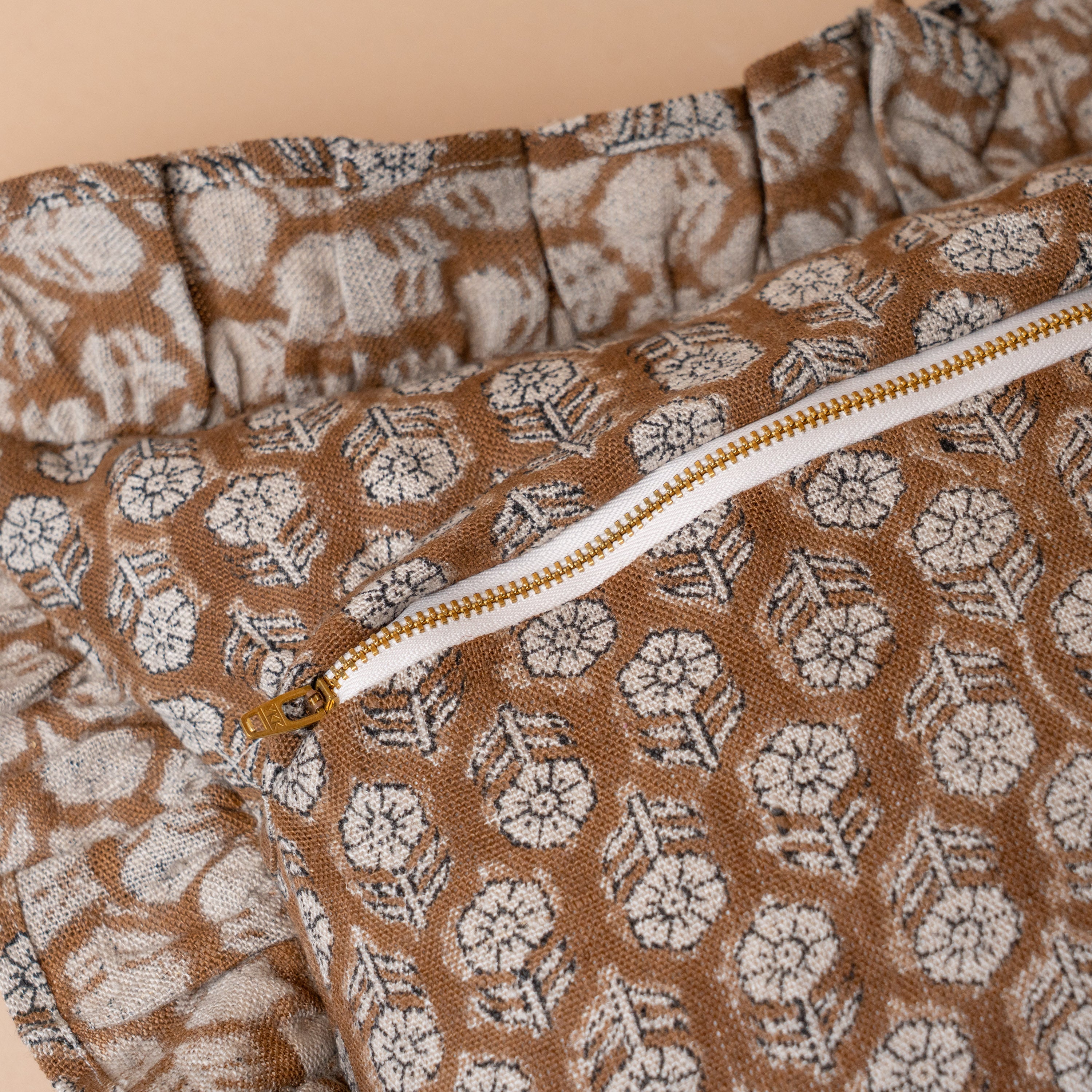 Betsy Block Print Ruffle Pillow Cover 1 - PILLOWS - block print - neutral ORNA HOUSE