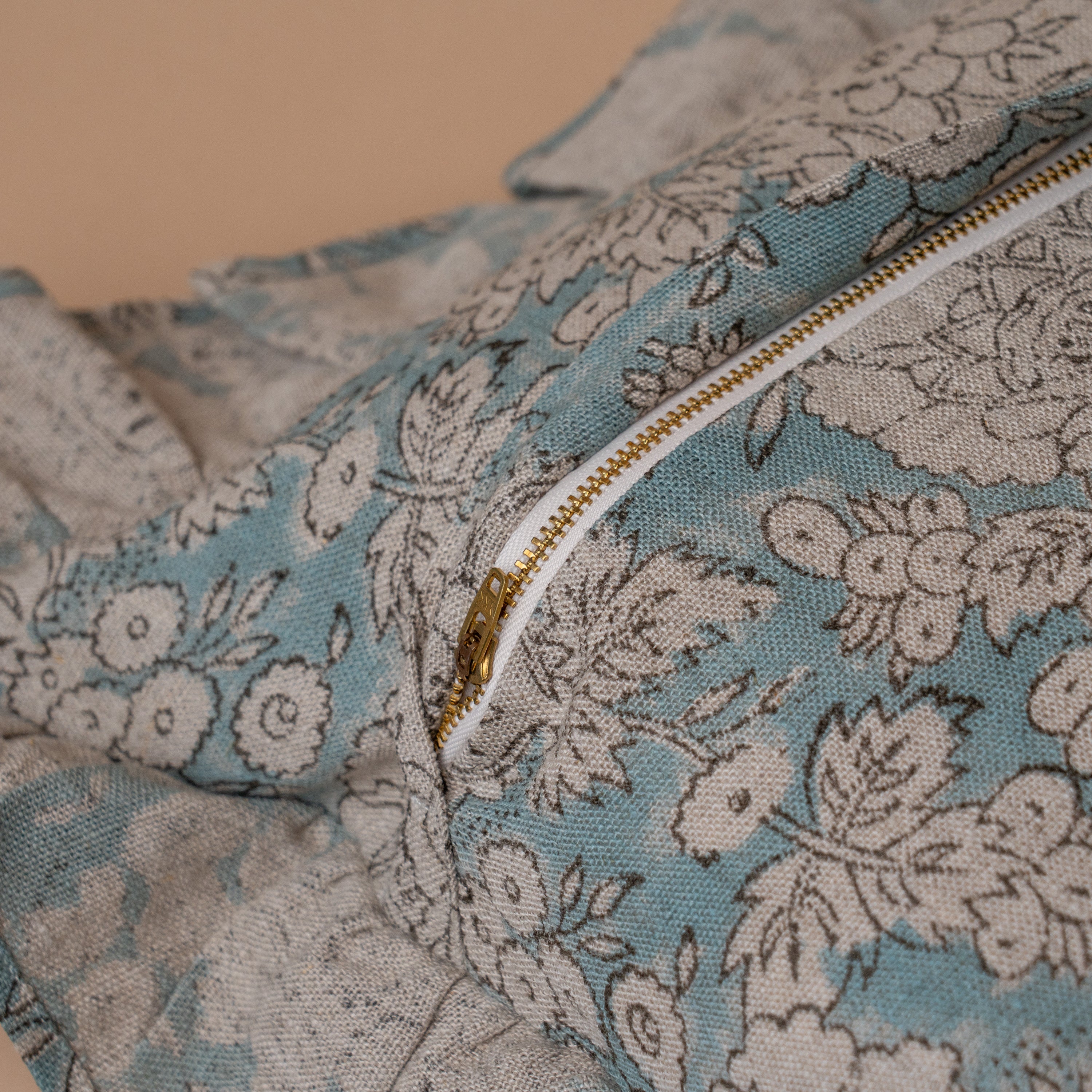 Adeline Block Print Ruffle Pillow Cover 1 - PILLOWS - Block print - neutral ORNA HOUSE