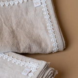 Oatmeal Linen Napkin Set with Lace Trim